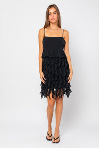 Black Raffle Detail Baby Doll Mini Dress