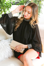 Black Rhinestone Detail Blouse Top