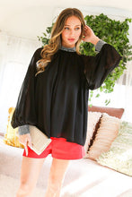 Black Rhinestone Detail Blouse Top