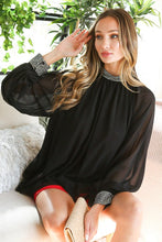 Black Rhinestone Detail Blouse Top