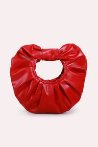 Red Round Ruched Clutch Handbag