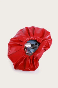 Red Round Ruched Clutch Handbag