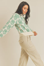 Bright Green Floral Pattern Knit Sweater