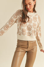 Beige Taupe Floral Pattern Knit Sweater
