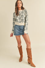 Charcoal Grey Floral Pattern Knit Sweater