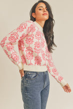 Electric Pink Floral Pattern Knit Sweater
