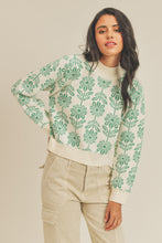 Bright Green Floral Pattern Knit Sweater