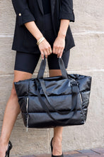 Black Metallic Puffer Tote