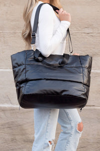 Black Metallic Puffer Tote