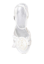 White Chaumet Rose Bow Satin Heeled Sandals