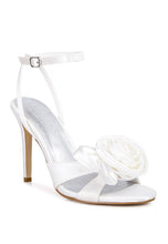 White Chaumet Rose Bow Satin Heeled Sandals