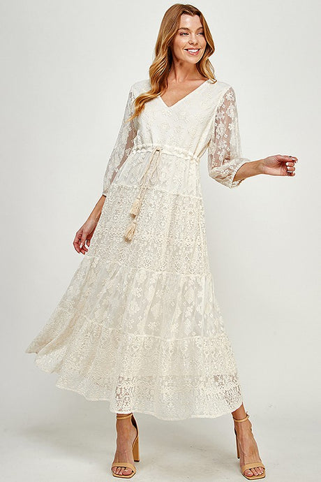 Cream Lace Midi Dress
