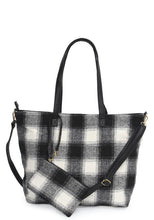 White Plaid Weekend Tote Bag And Pouch