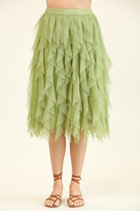 Lt Sage Embellished Tulle Layered Midi Skirts