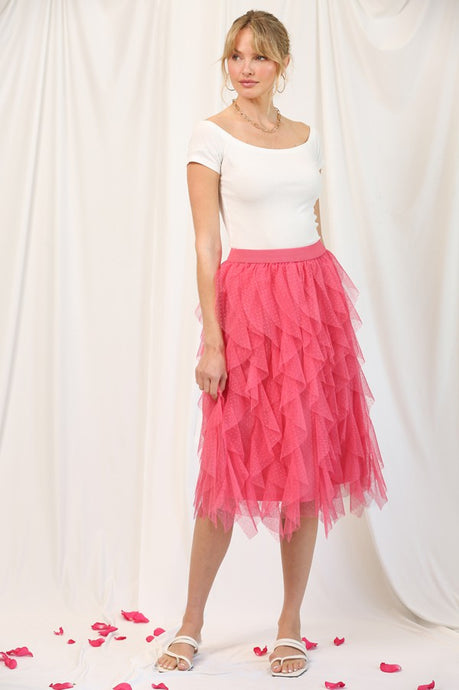 Bubblegum Embellished Tulle Layered Midi Skirts