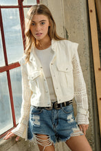 White Twill Crop Crochet SLV Jacket