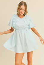Aqua Striped Mini Dress With Ruffle Detail