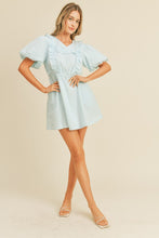 Aqua Striped Mini Dress With Ruffle Detail