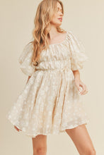 Ivory Floral Bubble Sleeve Flared Mini Dress