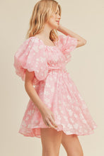 Cool Pink Floral Floral Bubble Sleeve Flared Mini Dress