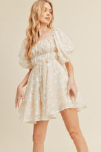 Ivory Floral Bubble Sleeve Flared Mini Dress