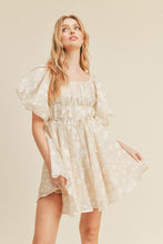 Ivory Floral Bubble Sleeve Flared Mini Dress