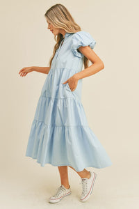 Sky Blue Button Down Midi Dress