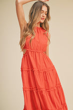 Red Orange Ruffle Tiered Cut-Out Midi Dress