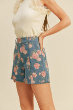 Dark Denim Floral High Waist Floral Denim Shorts