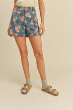 Dark Denim Floral High Waist Floral Denim Shorts