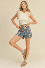 Dark Denim Floral High Waist Floral Denim Shorts