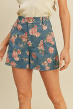 Dark Denim Floral High Waist Floral Denim Shorts