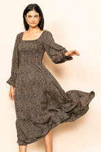 Midnight Tiny Leopard Square Neck Smocking Maxi Dress