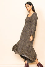 Midnight Tiny Leopard Square Neck Smocking Maxi Dress