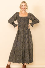 Midnight Tiny Leopard Square Neck Smocking Maxi Dress