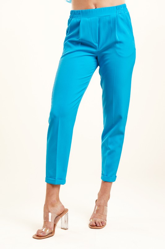 Blue 3/4 Solid Pants W Pockets
