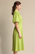 Apple Green Textured Woven and Elastic Waist Midi Dress