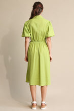 Apple Green Textured Woven and Elastic Waist Midi Dress
