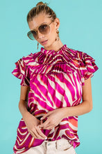 Fuchsia Multi Tiered Ruffle Neck Zebra Pattern Top