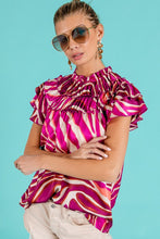 Fuchsia Multi Tiered Ruffle Neck Zebra Pattern Top