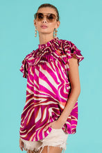 Fuchsia Multi Tiered Ruffle Neck Zebra Pattern Top