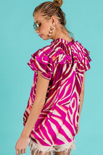 Fuchsia Multi Tiered Ruffle Neck Zebra Pattern Top