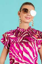 Fuchsia Multi Tiered Ruffle Neck Zebra Pattern Top