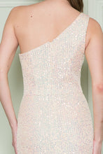 Champagne One Shoulder Iridescent Sequin Dress