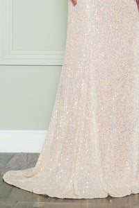 Champagne One Shoulder Iridescent Sequin Dress