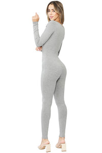 H Grey Snatched Scoop Neck Long Sleeve Jumpsuits