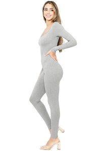 H Grey Snatched Scoop Neck Long Sleeve Jumpsuits