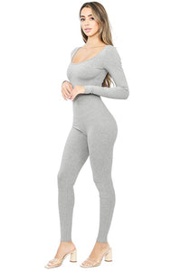 H Grey Snatched Scoop Neck Long Sleeve Jumpsuits