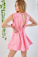 Pink Colorblocked Ribbon Detail Poplin Romper Dress
