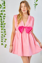 Pink Colorblocked Ribbon Detail Poplin Romper Dress